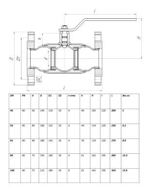 Кран шаровой цельносв. ALSO КШФП фланец 80 (PN40) купить в Минске