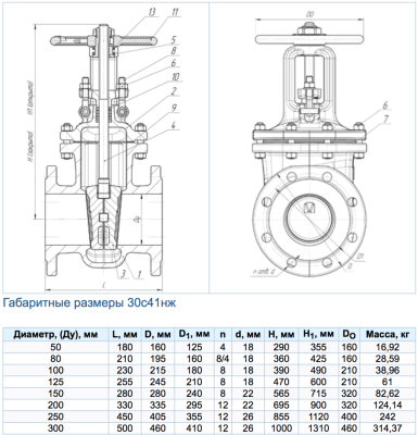 Задвижка стальная 30с41нж DN 50 PN 16