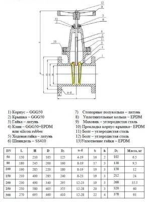 Задвижка с обрезиненным клином 30ч39р (Г) DN 100 PN 16