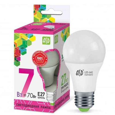 Лампа светодиодная LED-А60-standard 7Вт 230В Е27 6500К 630lm  ASD купить в Минске | Низкая цена.